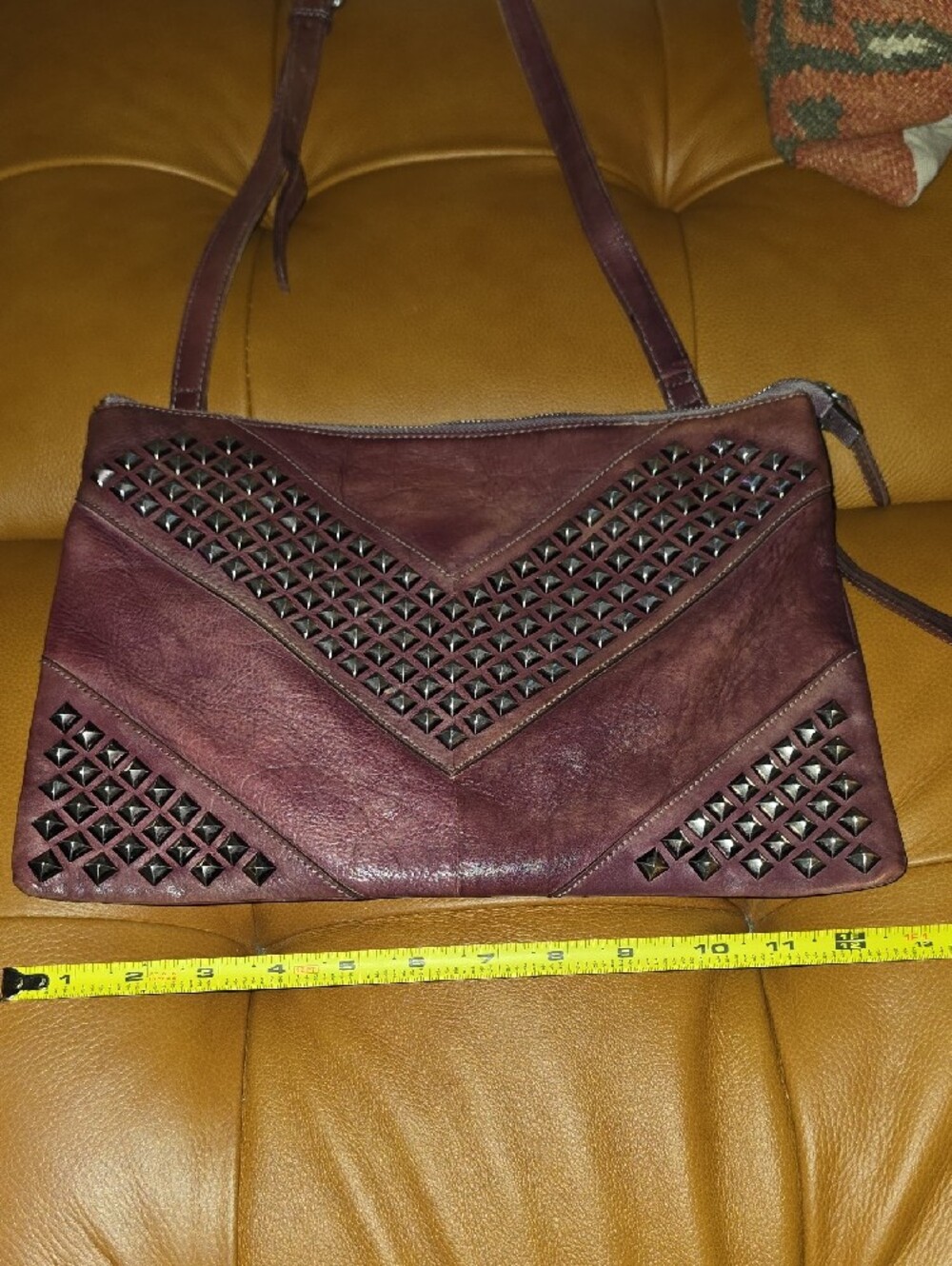 Pol Studded Burgundy Maroon Wine Leather Crossbody Bag - Picture 4 of 15